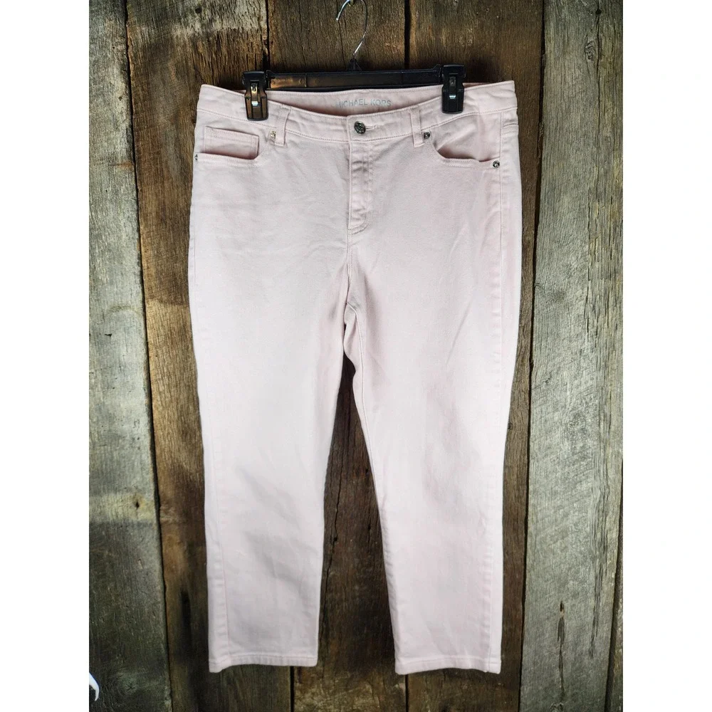 Michael Kors Womens Pink Cropped Skinny Jeans Size 10 Pastel Stretch Denim Pants